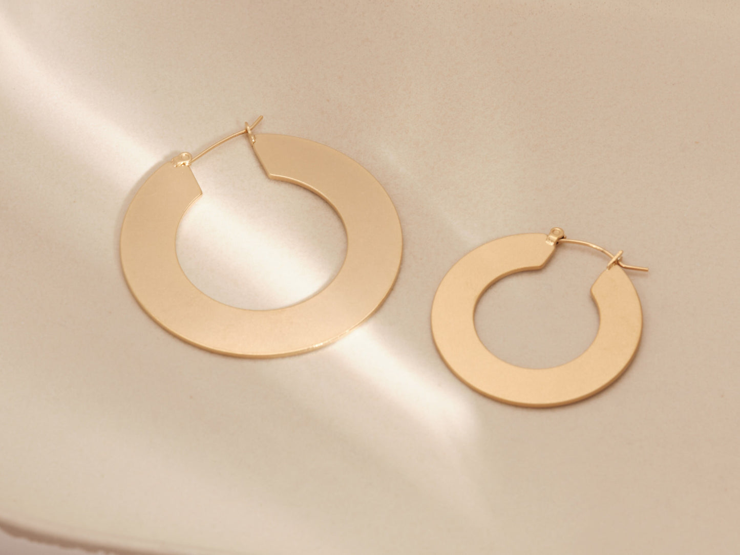 Gold Matte Hoop Earrings, Gold Hoops, Flat Hoops, Gold Vintage Hoop Earrings, Vintage Earrings, Gold Tarnish Free Earrings, Waterproof