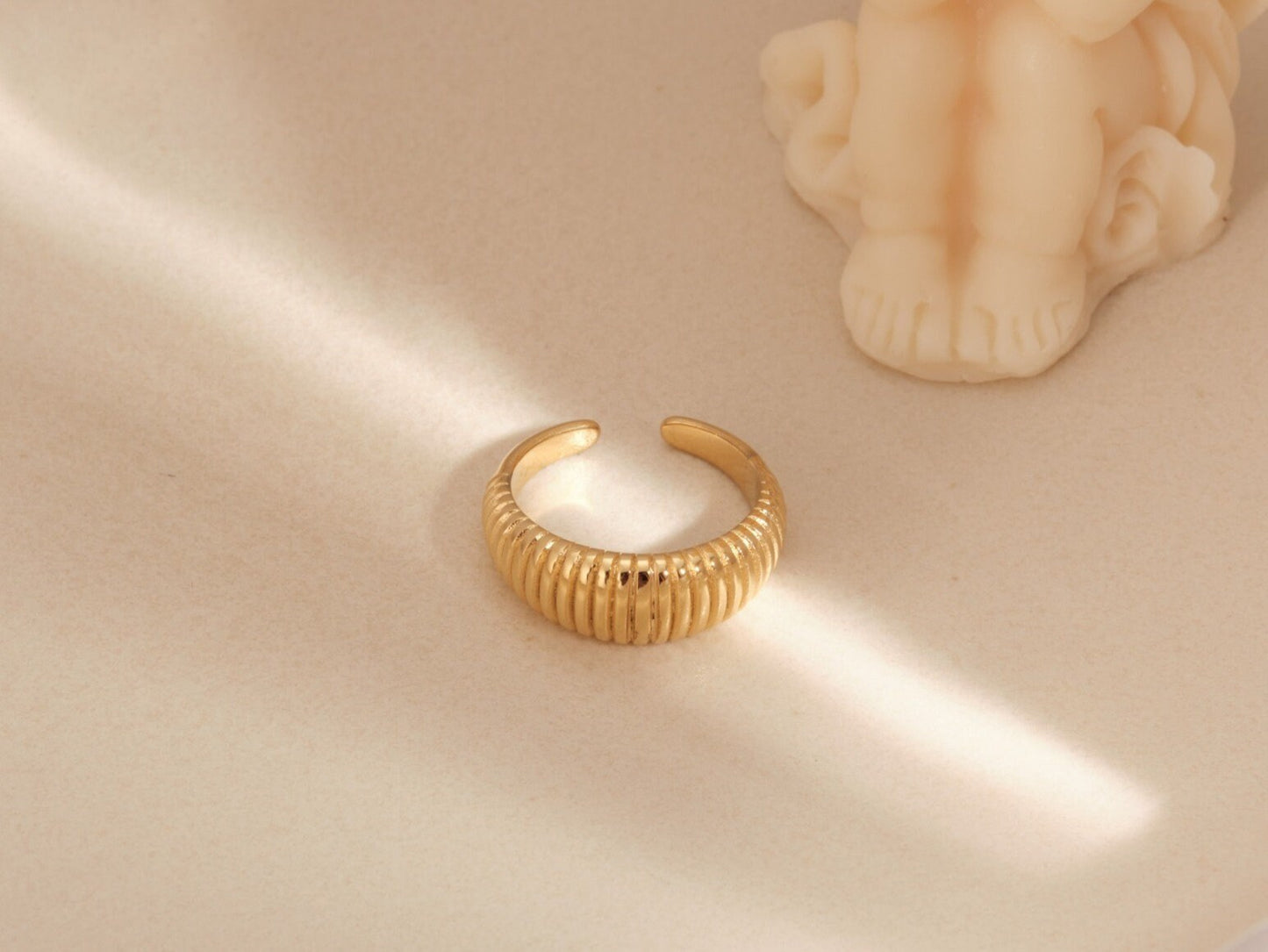 18K Gold Dome Ring Gold Ring Thick Ring Croissant Ring Twisted Ring Gold Thin Dome Ring Chic Ring Trendy Waterproof Stripes Ring WATERPROOF