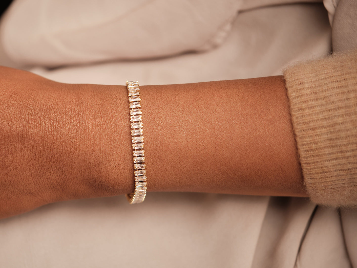 18k Gold Tennis cz Bracelet, Baguette cz Bracelet, Tennis CZ Chain, Pave CZ Bracelet for Women Waterproof Jewelry Tennis Diamond CZ Bracelet