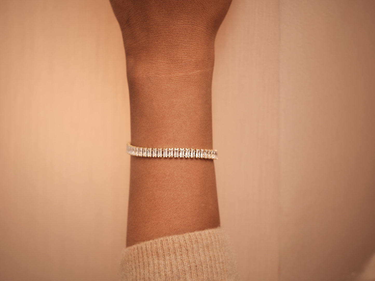 18k Gold Tennis cz Bracelet, Baguette cz Bracelet, Tennis CZ Chain, Pave CZ Bracelet for Women Waterproof Jewelry Tennis Diamond CZ Bracelet