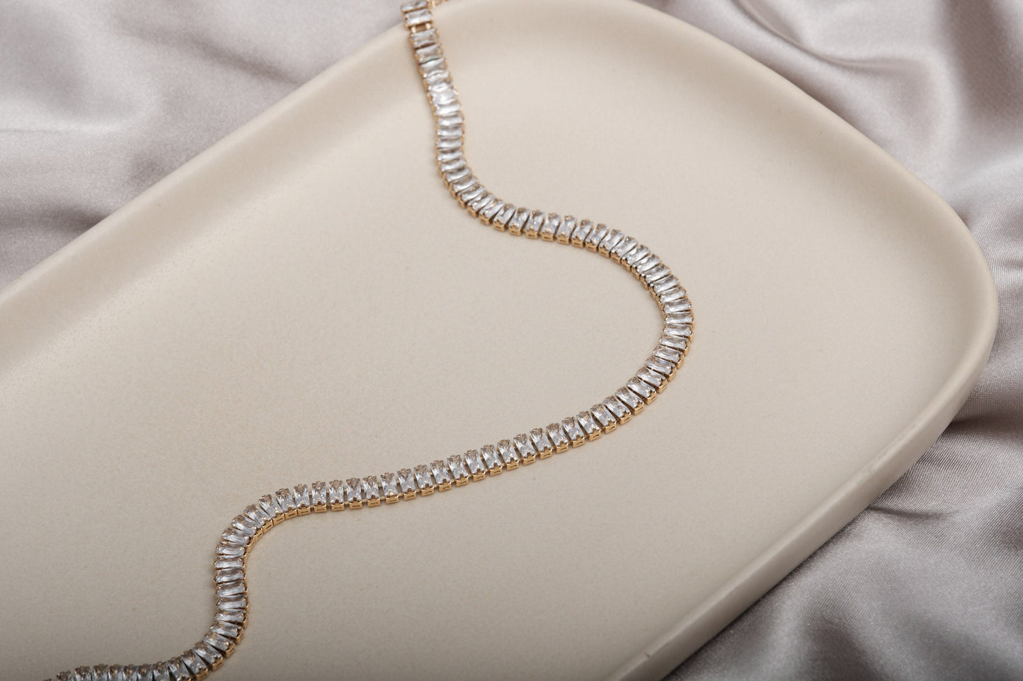 18k Gold Tennis cz Bracelet, Baguette cz Bracelet, Tennis CZ Chain, Pave CZ Bracelet for Women Waterproof Jewelry Tennis Diamond CZ Bracelet