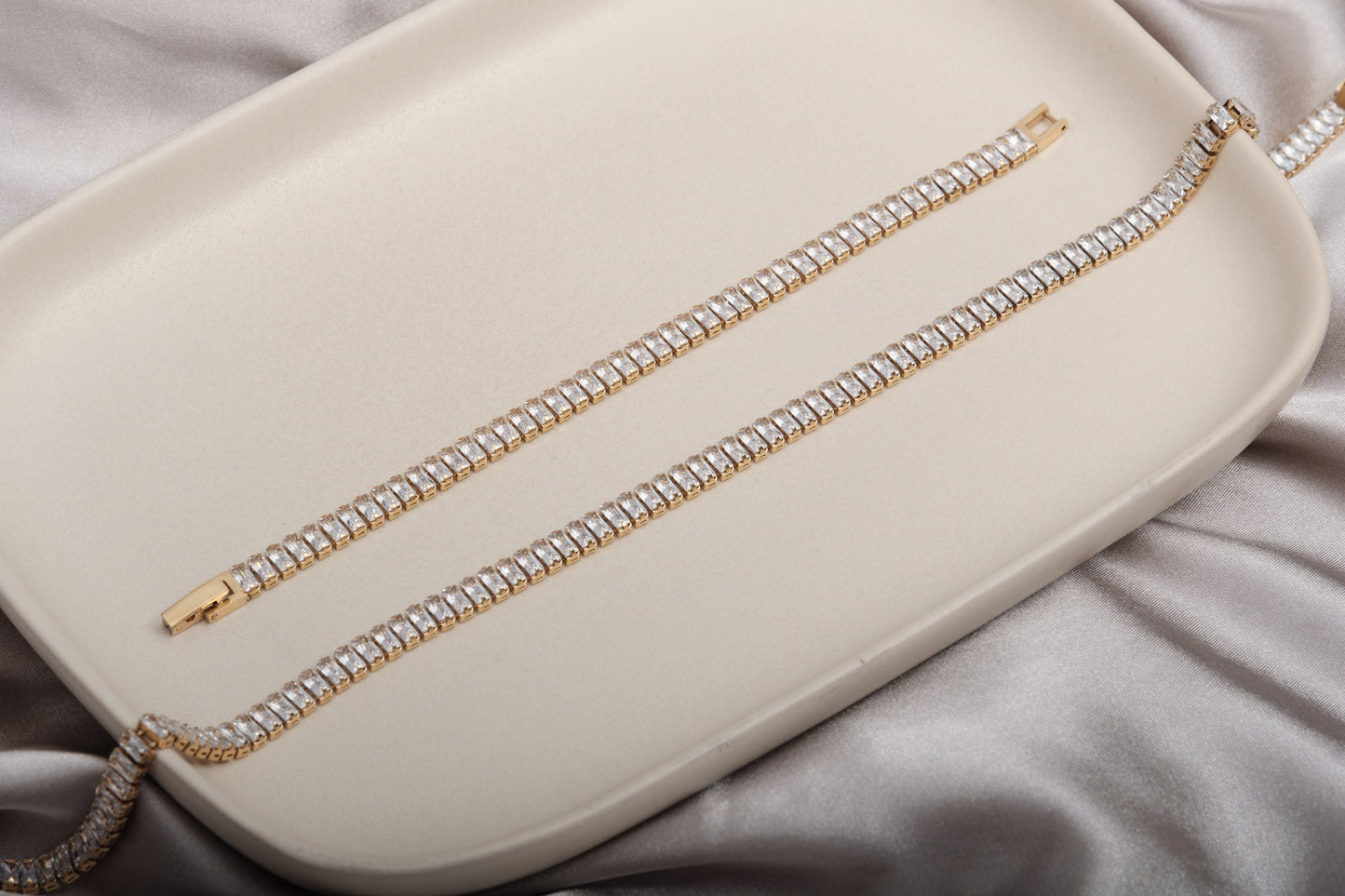 18k Gold Tennis cz Bracelet, Baguette cz Bracelet, Tennis CZ Chain, Pave CZ Bracelet for Women Waterproof Jewelry Tennis Diamond CZ Bracelet