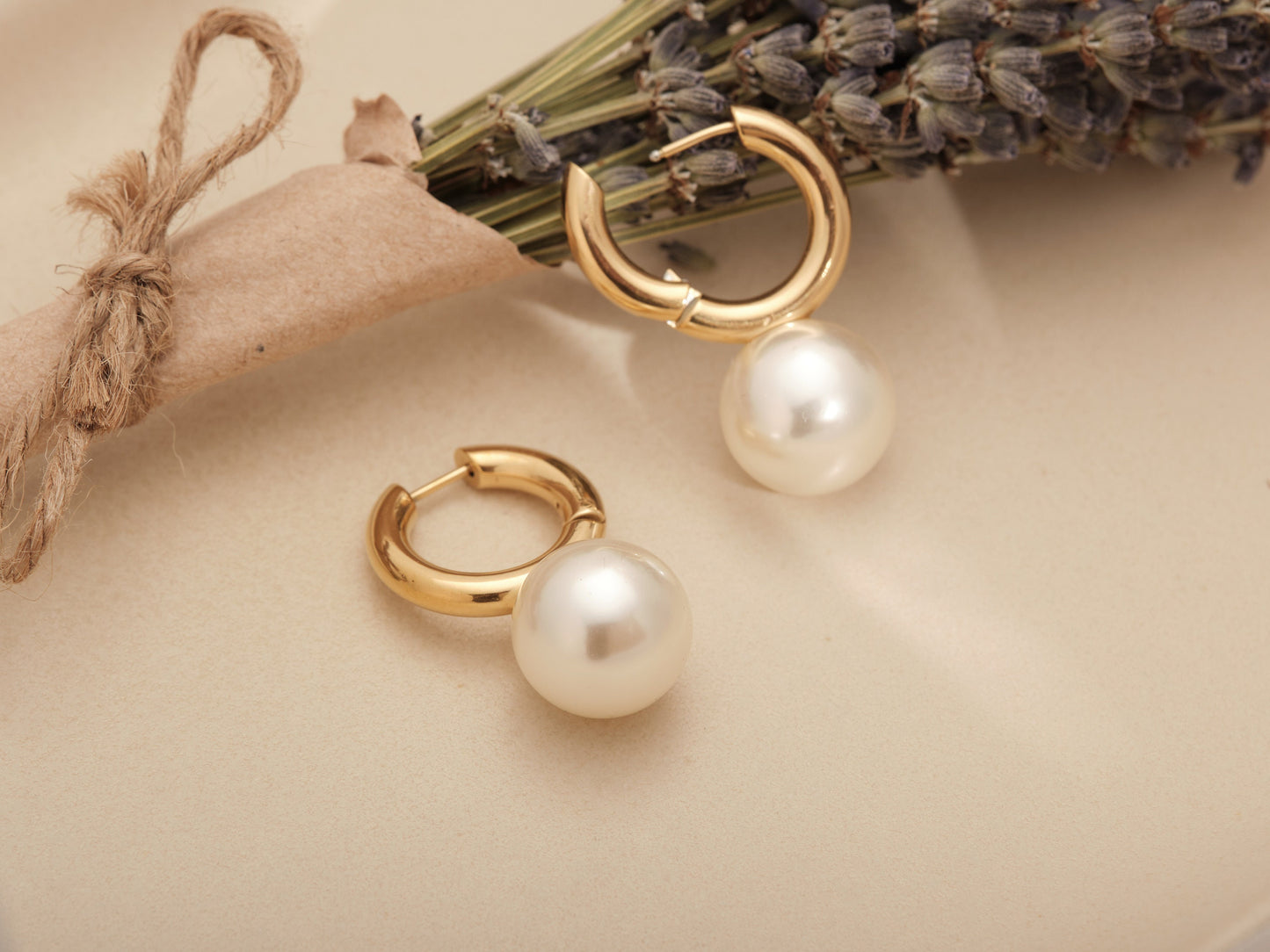 18K Gold Large Pearl Earrings, Simulated large Pearl Drop Earrings, chunky Pearl Huggies, Thick Huggies with Round Pearl Hoop Earring Gift