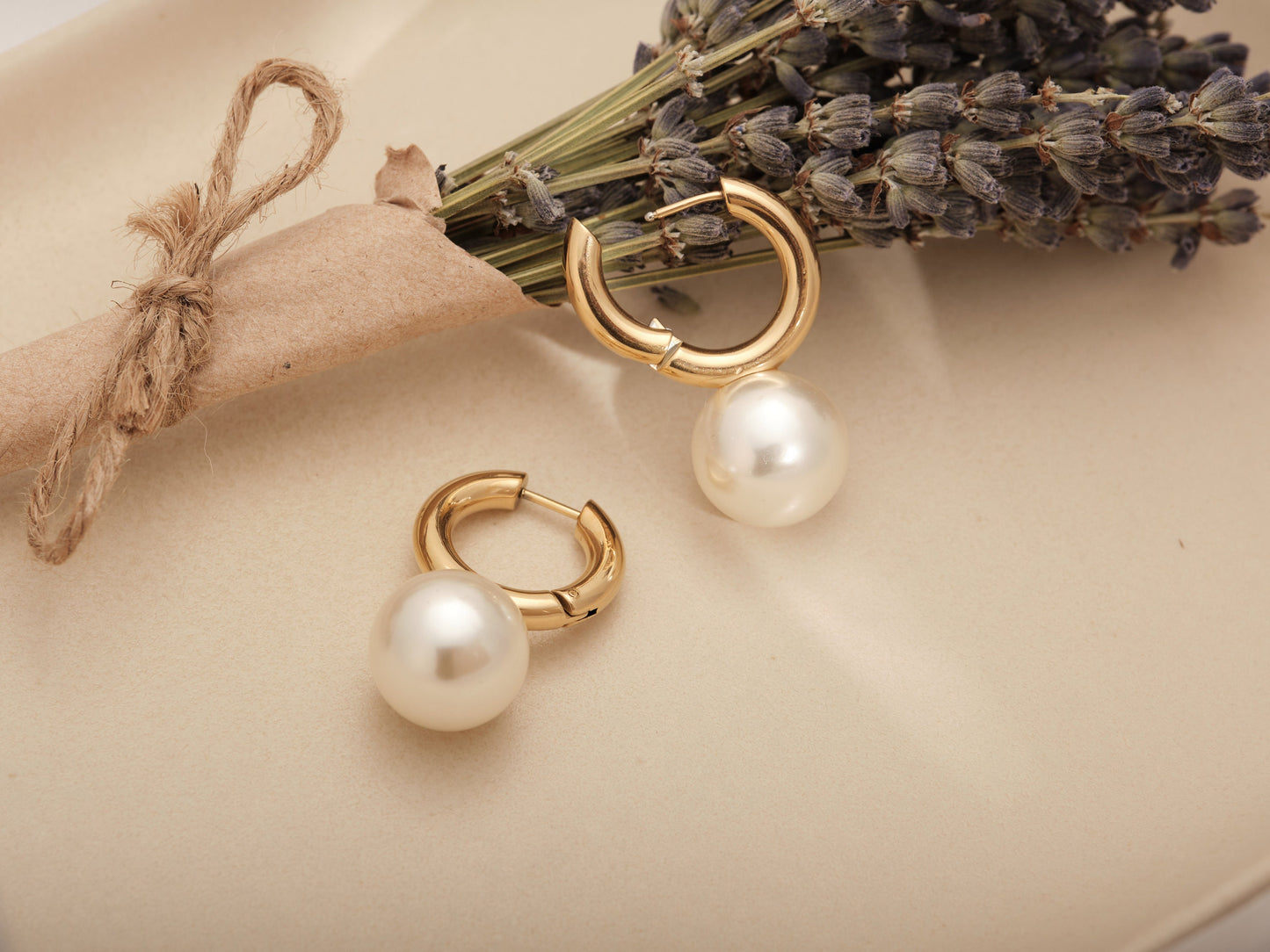 18K Gold Large Pearl Earrings, Simulated large Pearl Drop Earrings, chunky Pearl Huggies, Thick Huggies with Round Pearl Hoop Earring Gift