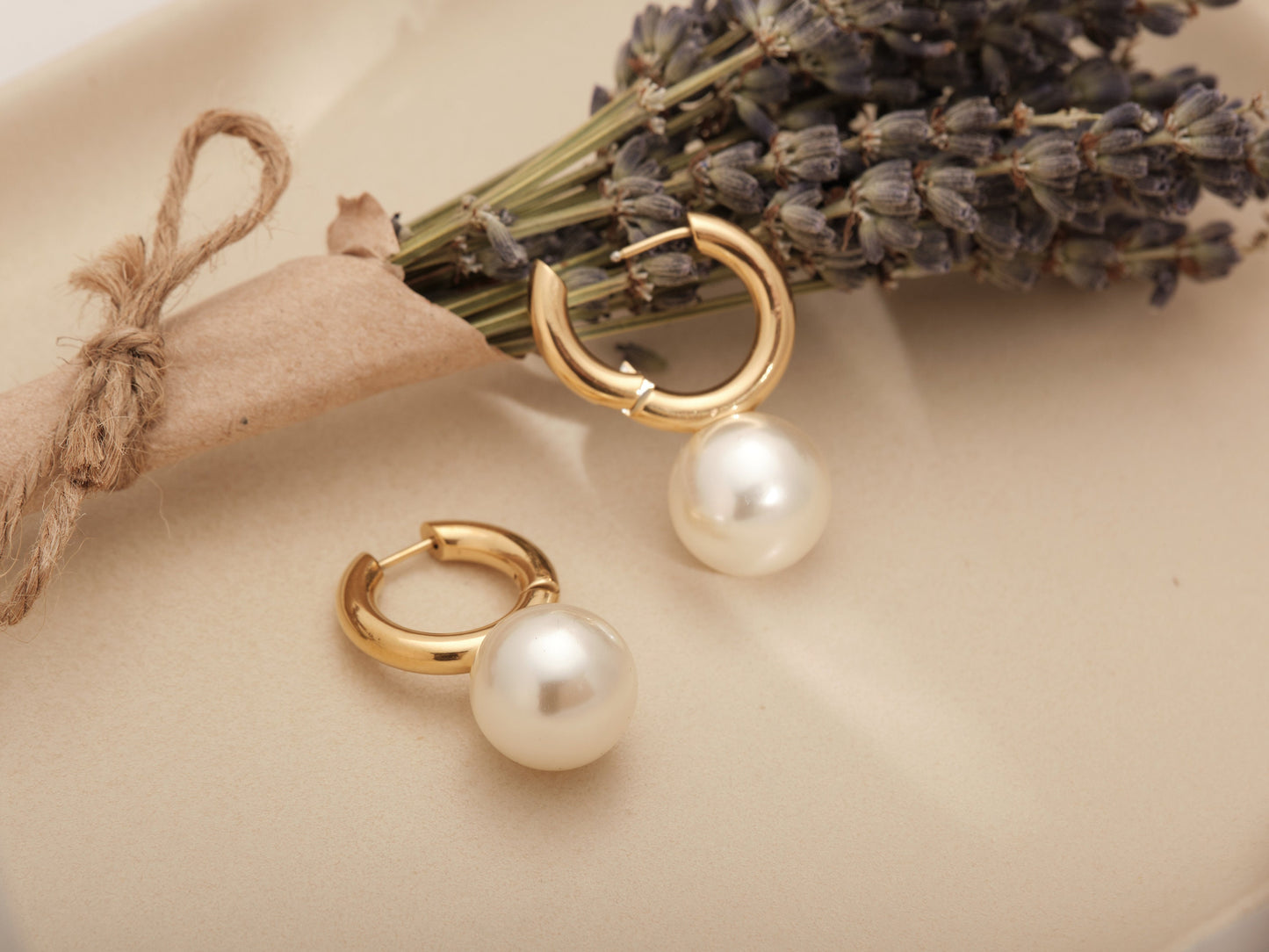 18K Gold Large Pearl Earrings, Simulated large Pearl Drop Earrings, chunky Pearl Huggies, Thick Huggies with Round Pearl Hoop Earring Gift
