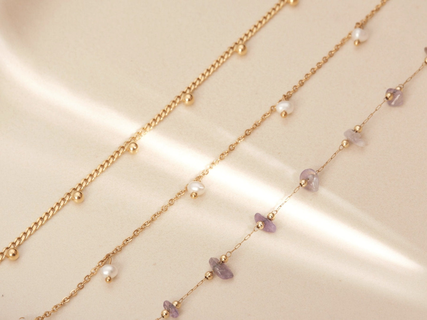 Gold Amethyst chain necklace, Natural Amethyst necklace, tiny amethyst beads chain, raw amethyst chain, tiny amethyst stone necklace gift