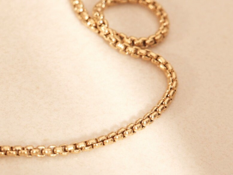 Gold Beaded Snake Chain Necklace, Bead Chain, Snake Chain, Gold Herringbone Chain, Gold Chunky Box Snake Chain, WATERPROOF, Gold Chain