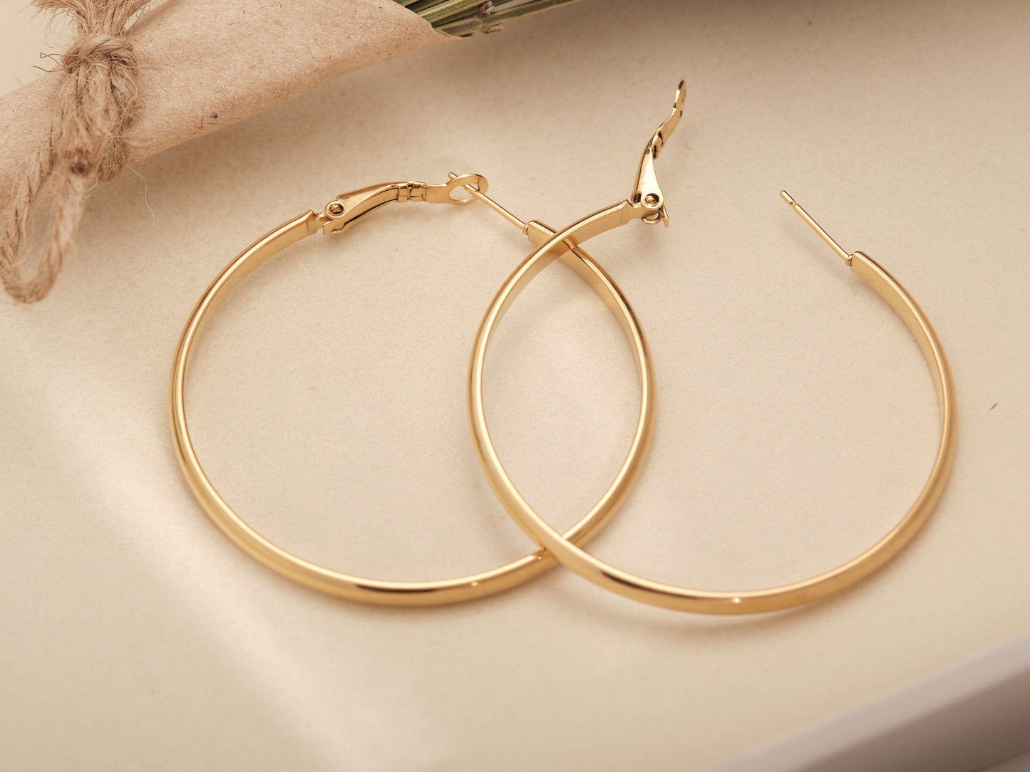 Gold Hoop Earrings, Gold Earrings, Gold Hoop, Waterproof Hoop Earrings, Large hoops, 30mm hoops, 50mm hoops, dainty hoop, simple hoops