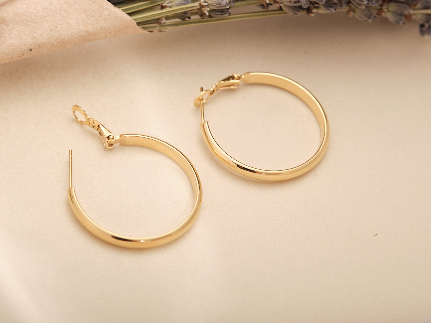 Gold Hoop Earrings, Gold Earrings, Gold Hoop, Waterproof Hoop Earrings, Large hoops, 30mm hoops, 50mm hoops, dainty hoop, simple hoops