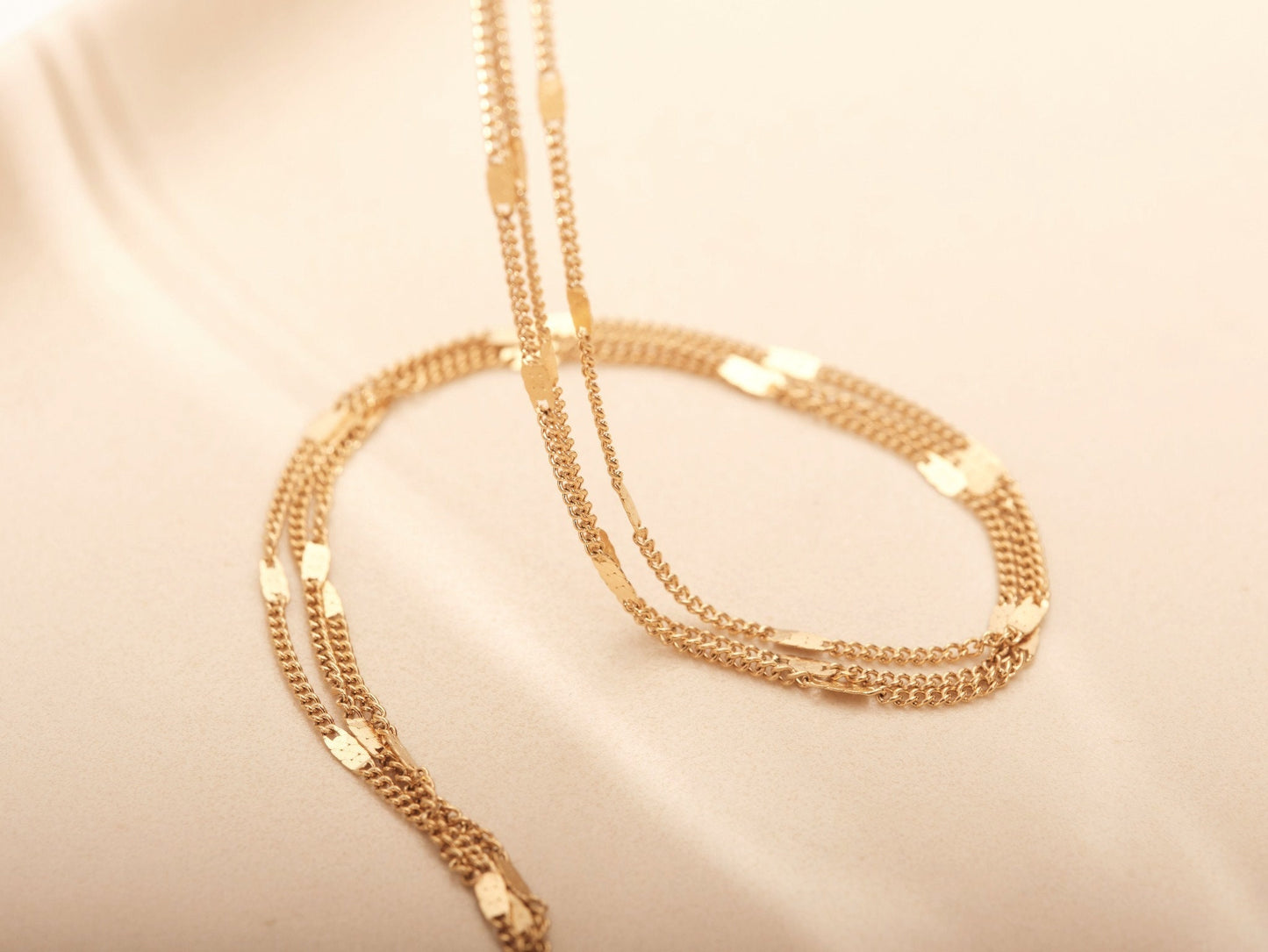 Gold Chain Choker Necklace, Triple Layer Choker, Gold Choker Necklace, Chain Necklace, Part Flat Curb Chain Necklace, Waterproof, Gift
