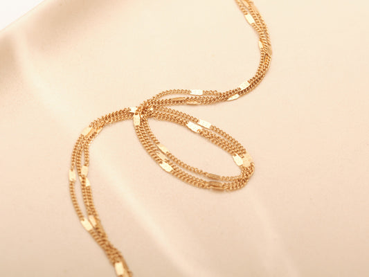 Gold Chain Choker Necklace, Triple Layer Choker, Gold Choker Necklace, Chain Necklace, Part Flat Curb Chain Necklace, Waterproof, Gift