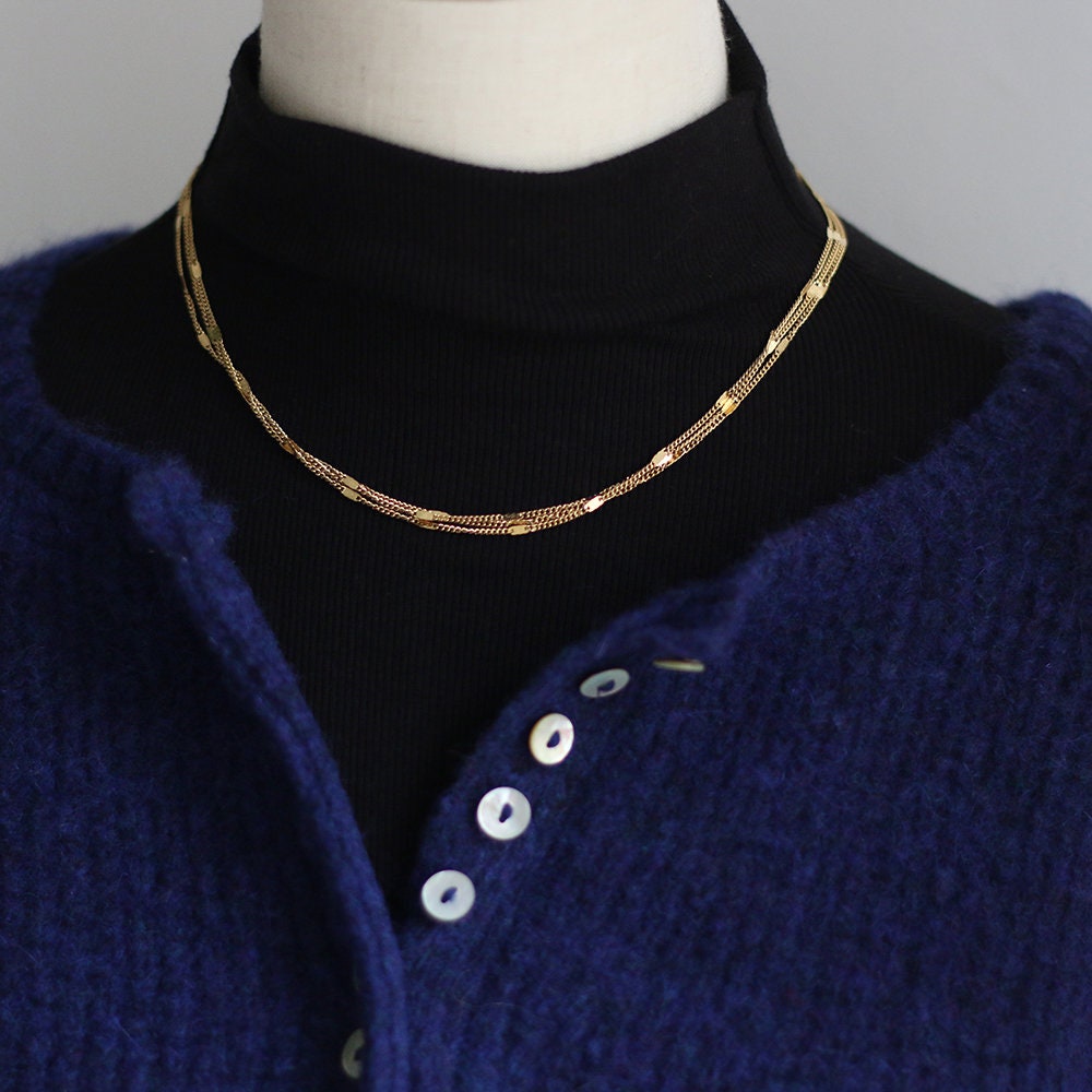 Gold Chain Choker Necklace, Triple Layer Choker, Gold Choker Necklace, Chain Necklace, Part Flat Curb Chain Necklace, Waterproof, Gift