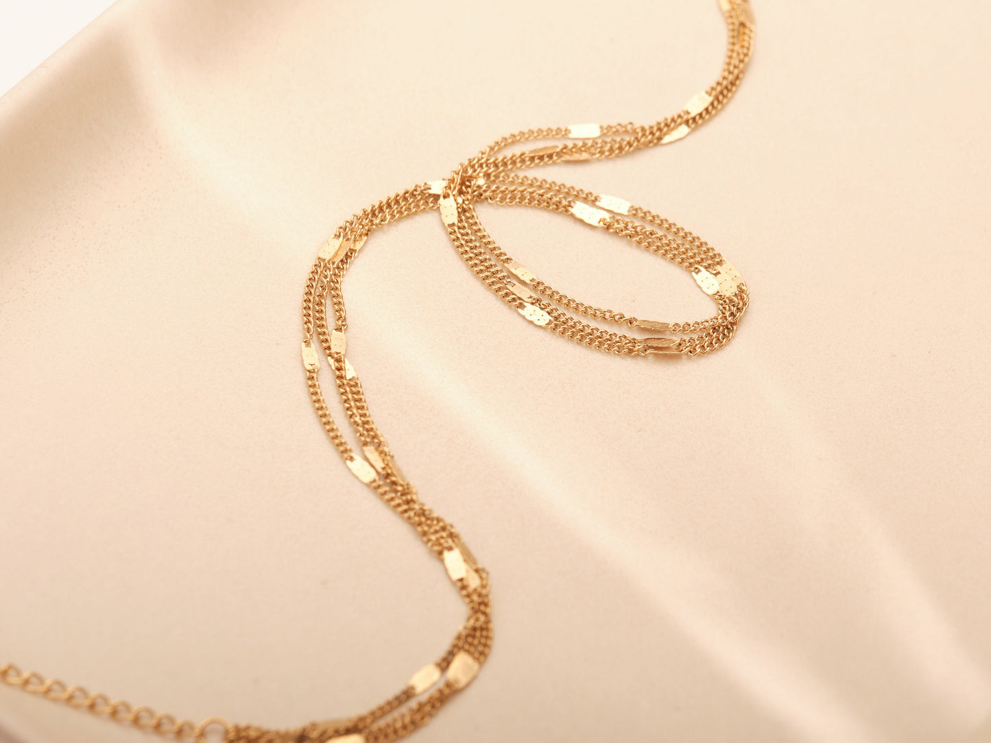 Gold Chain Choker Necklace, Triple Layer Choker, Gold Choker Necklace, Chain Necklace, Part Flat Curb Chain Necklace, Waterproof, Gift