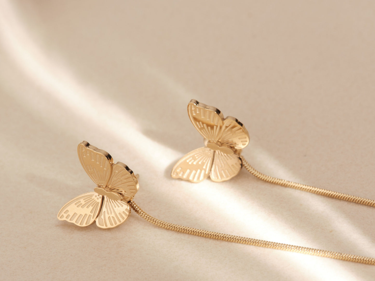Gold Butterfly Earrings, Two ways of wearing, Dainty 3D Butterfly Studs, Butterfly Dangling Earring, Waterproof Earrings, Earring Gift