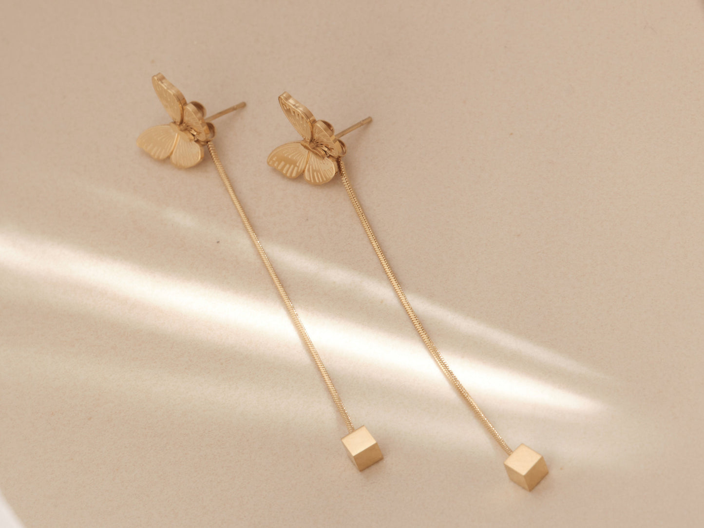 Gold Butterfly Earrings, Two ways of wearing, Dainty 3D Butterfly Studs, Butterfly Dangling Earring, Waterproof Earrings, Earring Gift