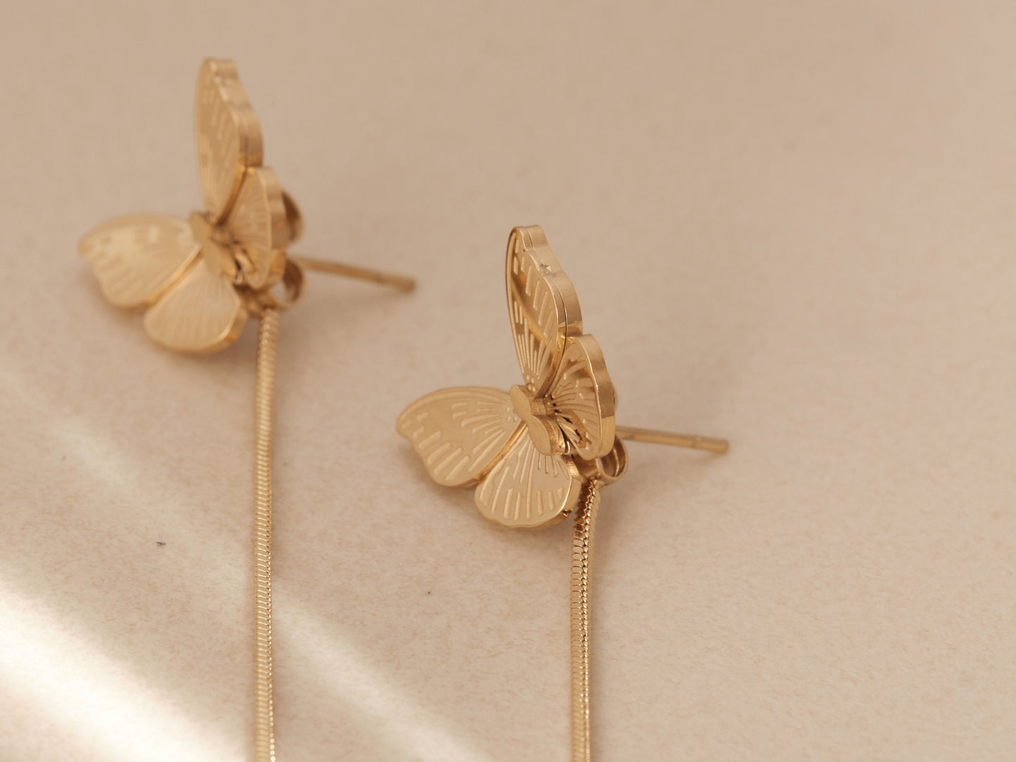 Gold Butterfly Earrings, Two ways of wearing, Dainty 3D Butterfly Studs, Butterfly Dangling Earring, Waterproof Earrings, Earring Gift