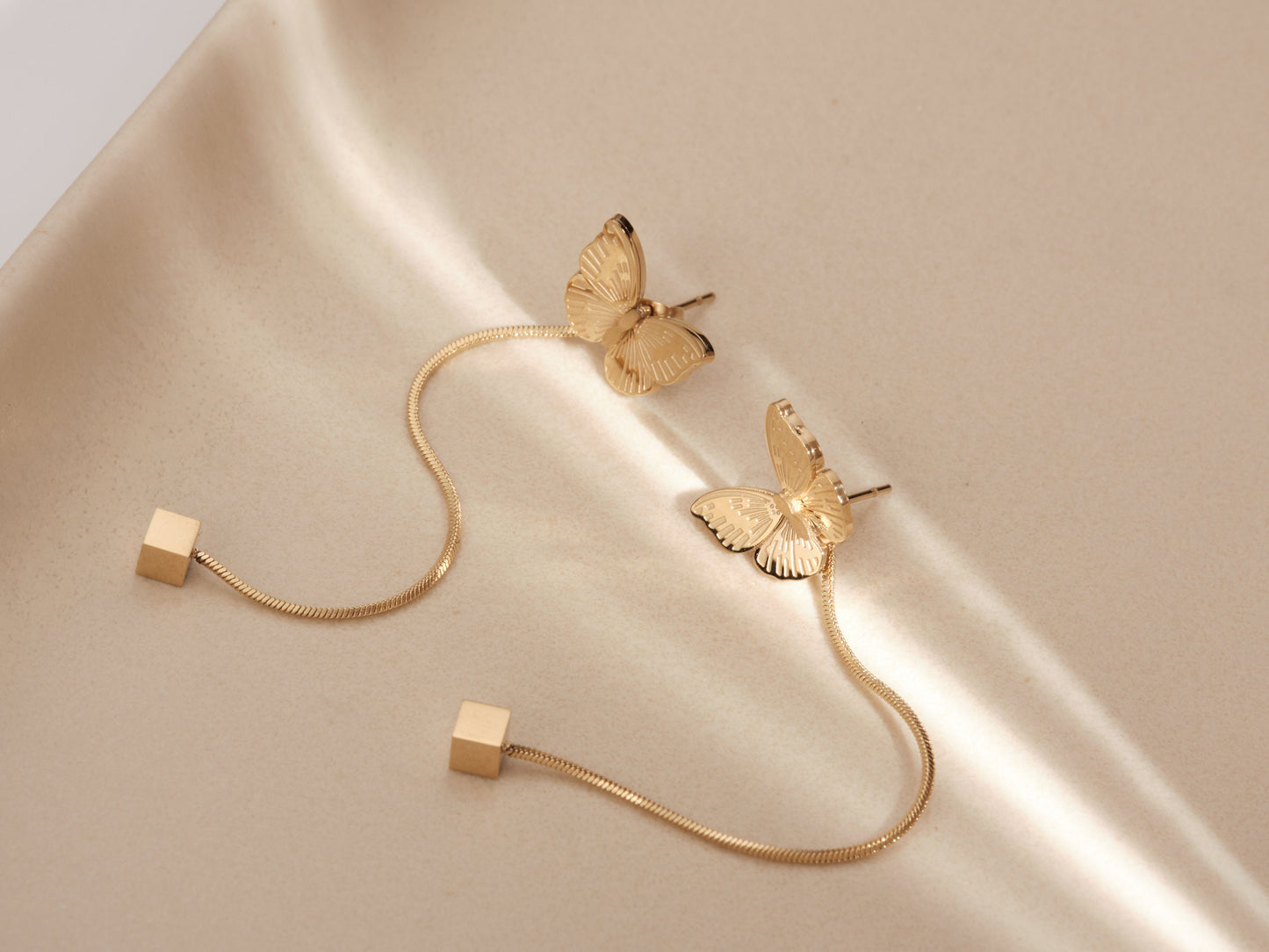 Gold Butterfly Earrings, Two ways of wearing, Dainty 3D Butterfly Studs, Butterfly Dangling Earring, Waterproof Earrings, Earring Gift