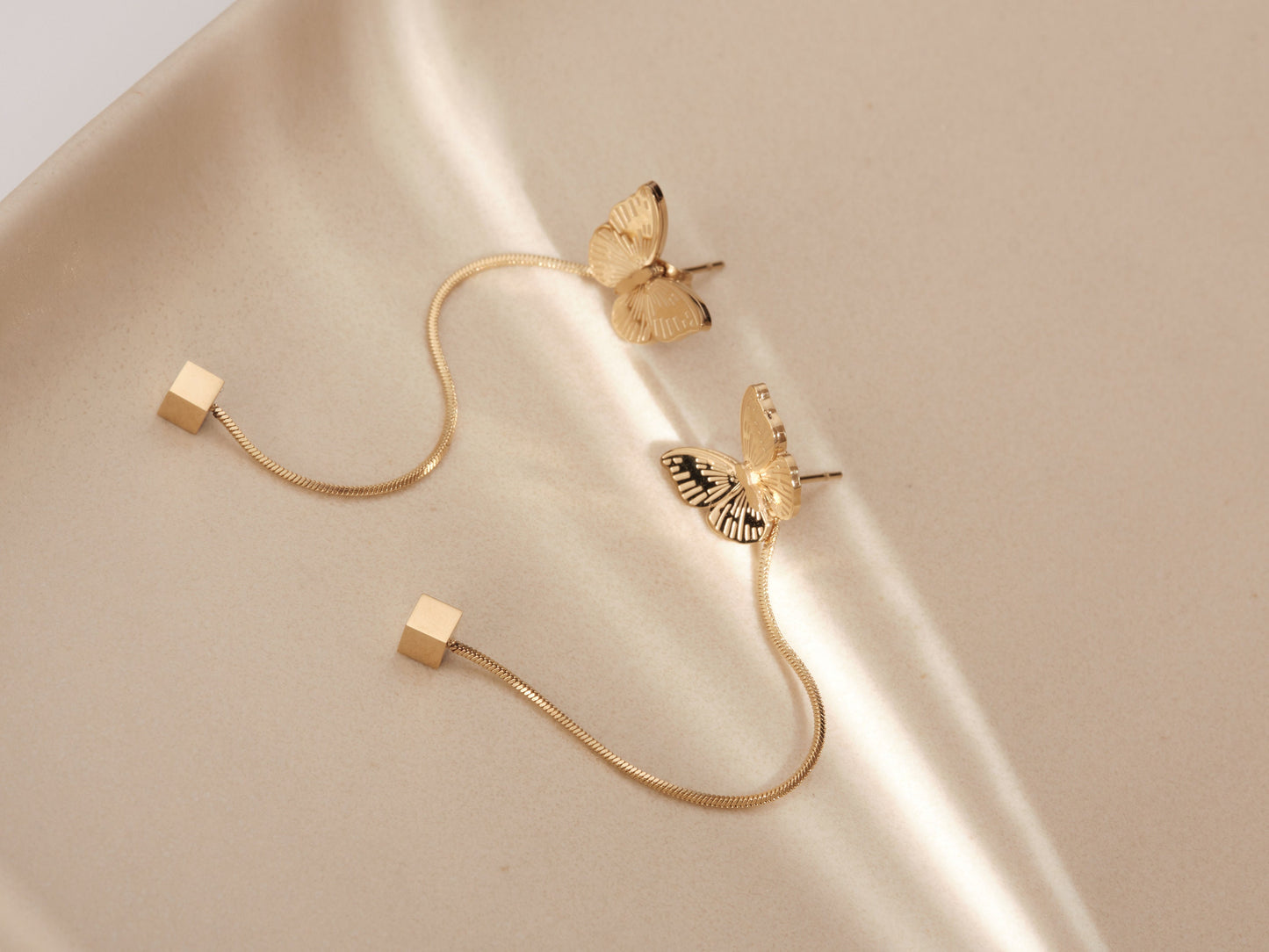Gold Butterfly Earrings, Two ways of wearing, Dainty 3D Butterfly Studs, Butterfly Dangling Earring, Waterproof Earrings, Earring Gift