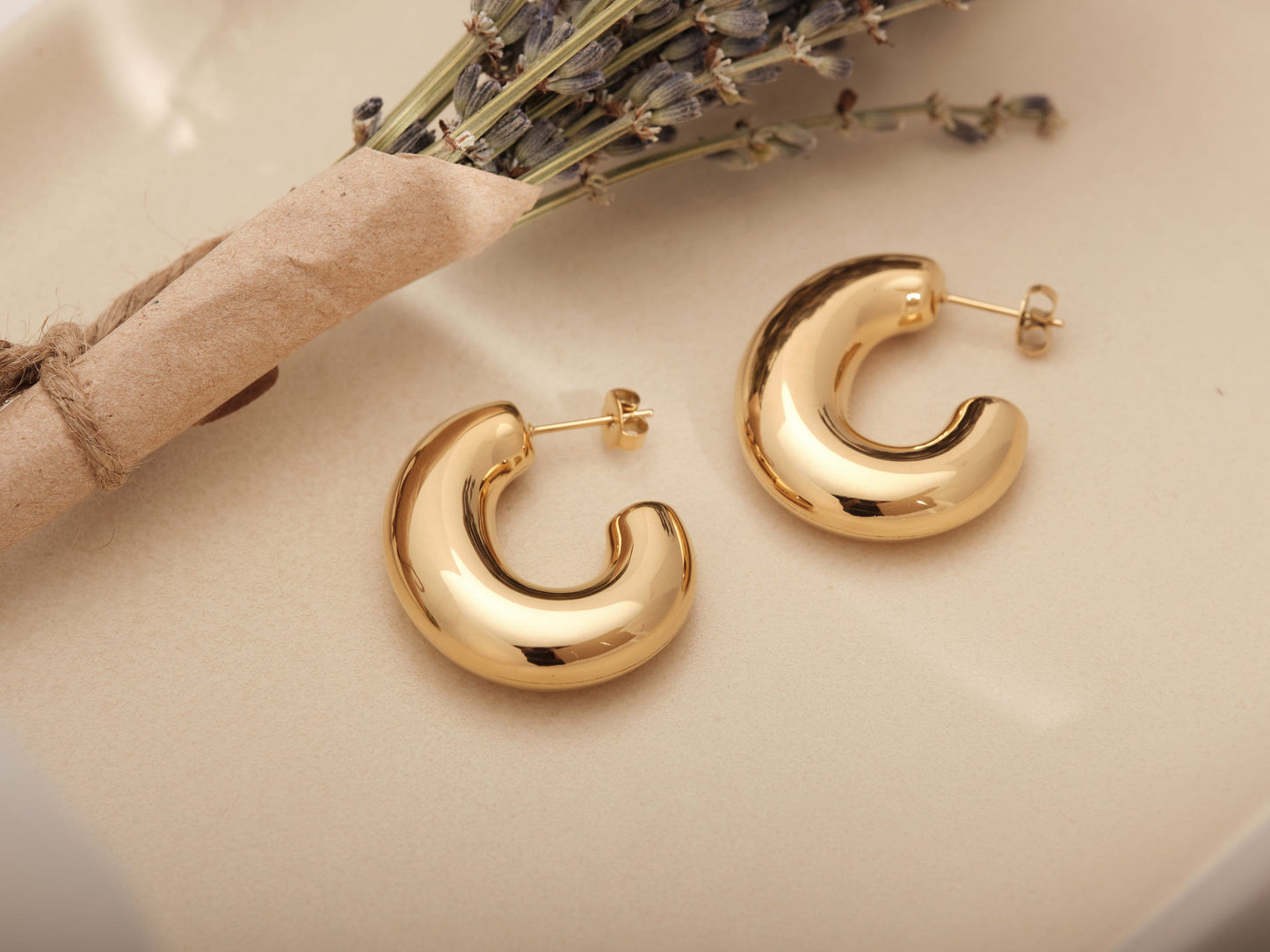 Gold Tube Earrings, Gold Bubble Hoops, Gold Hollow Tube Hoops, Gold Hoops, Gold Thick Hoops, Gold Chunky Bubble Hoops, Hollow, Lightweight