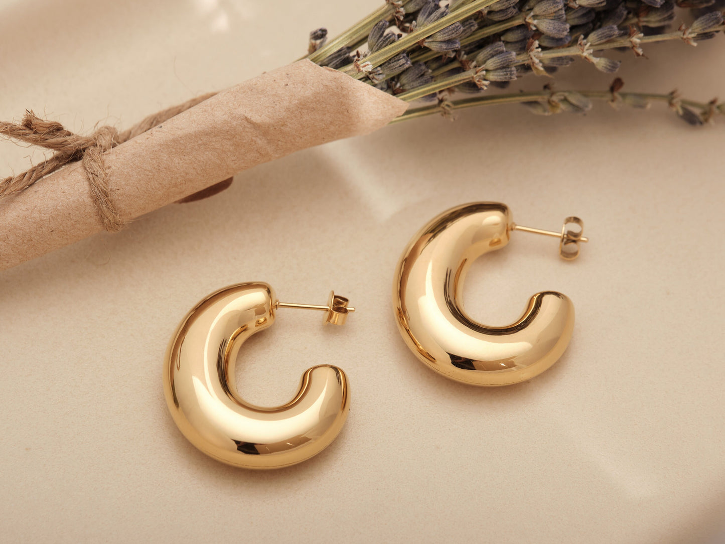 Gold Tube Earrings, Gold Bubble Hoops, Gold Hollow Tube Hoops, Gold Hoops, Gold Thick Hoops, Gold Chunky Bubble Hoops, Hollow, Lightweight