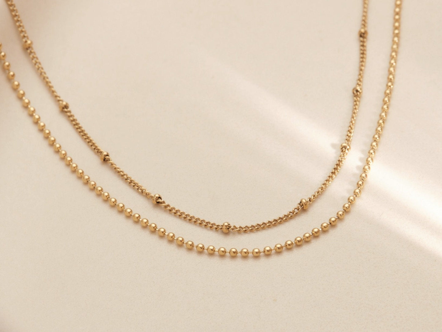 Gold Double Chain Choker, Gold Beaded Choker, Gold Satellite Chain Choker, Bead Chain, Gold Layering Choker, Gold Choker Necklace Gift