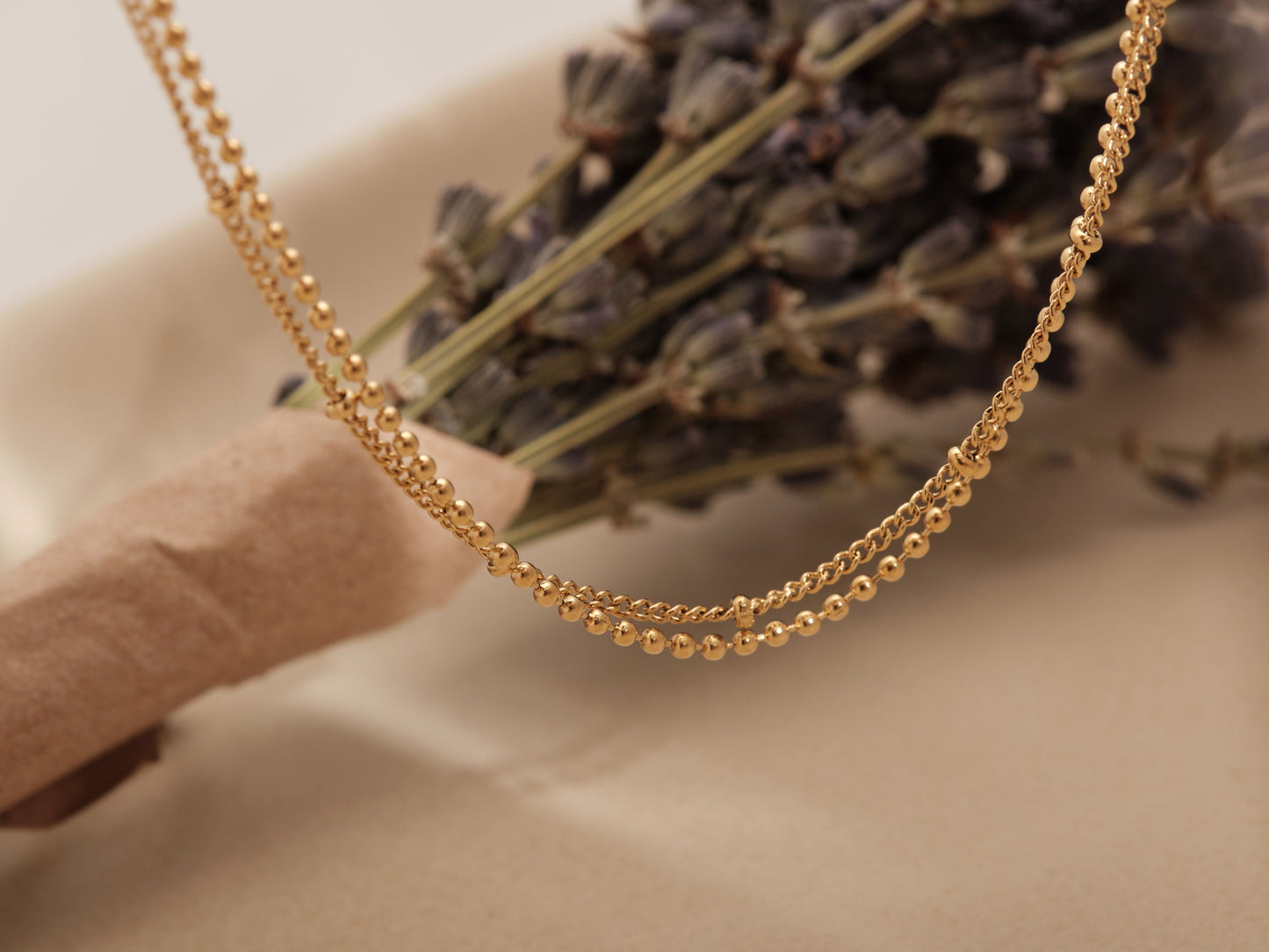 Gold Double Chain Choker, Gold Beaded Choker, Gold Satellite Chain Choker, Bead Chain, Gold Layering Choker, Gold Choker Necklace Gift