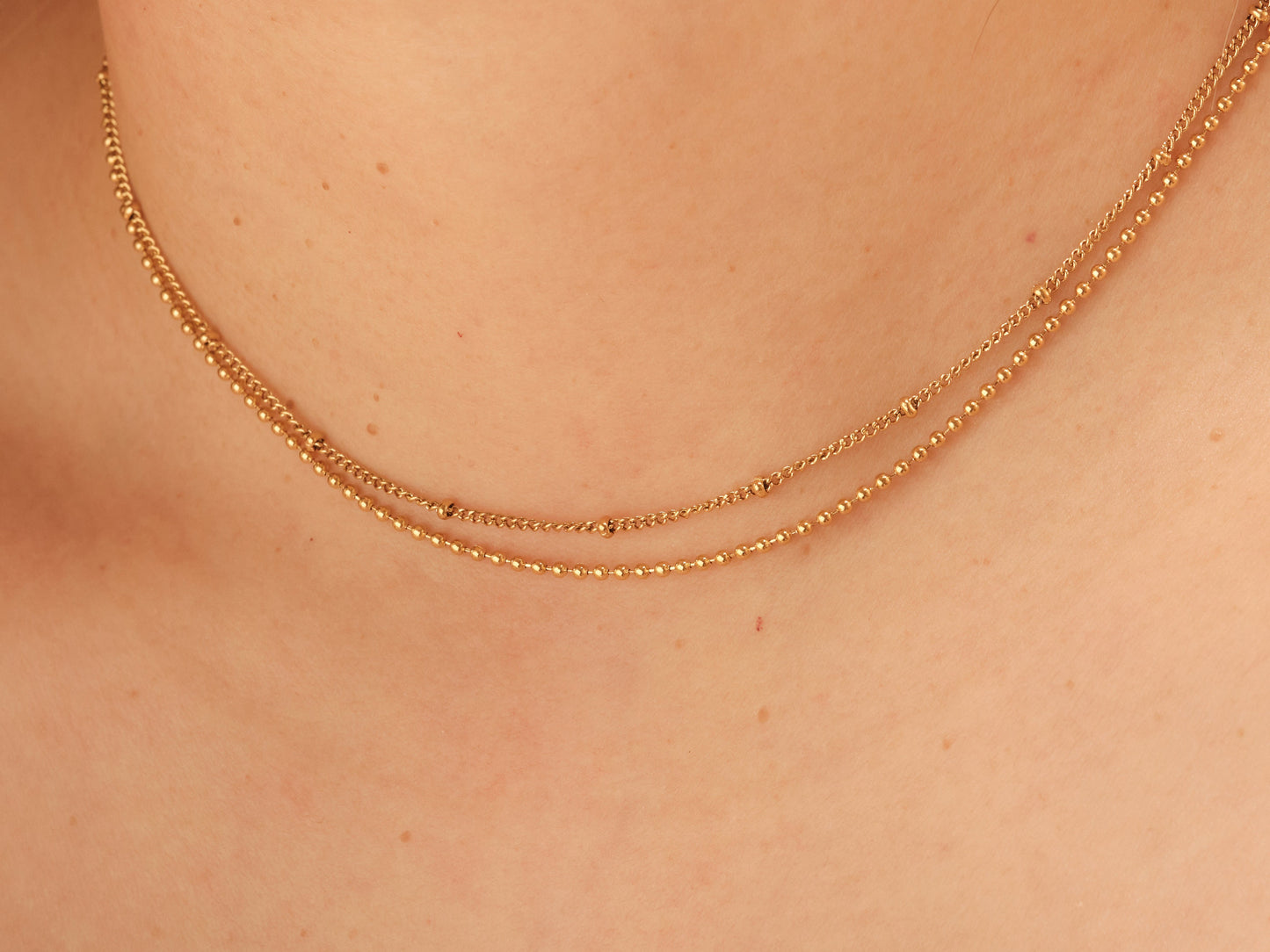 Gold Double Chain Choker, Gold Beaded Choker, Gold Satellite Chain Choker, Bead Chain, Gold Layering Choker, Gold Choker Necklace Gift