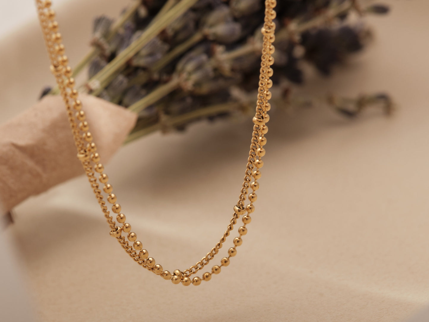 Gold Double Chain Choker, Gold Beaded Choker, Gold Satellite Chain Choker, Bead Chain, Gold Layering Choker, Gold Choker Necklace Gift