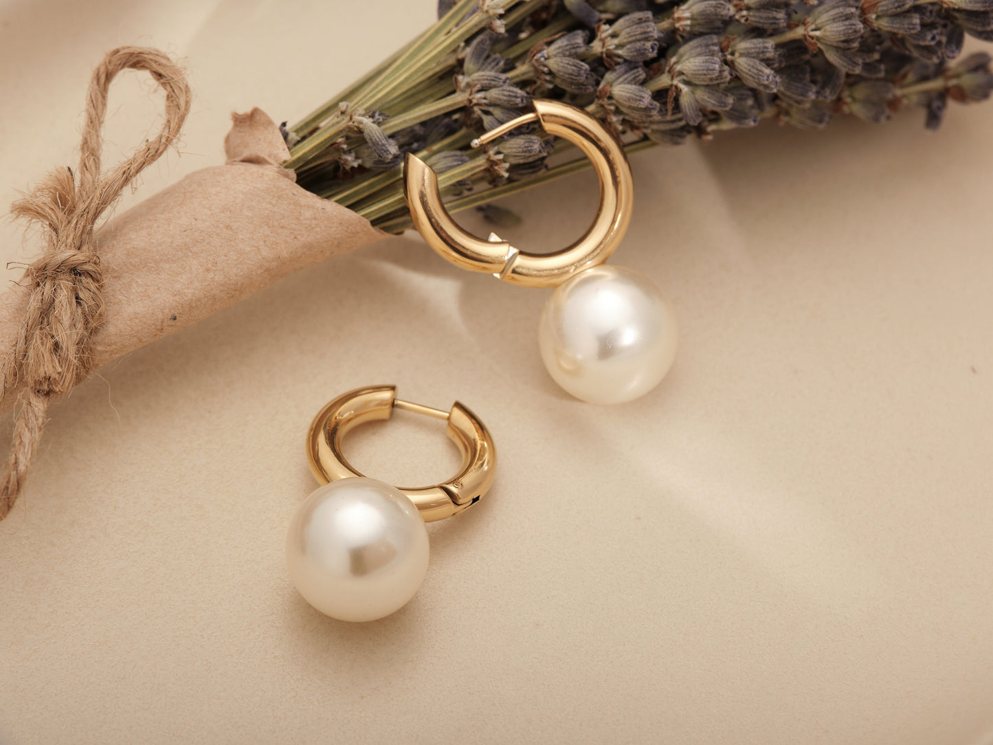 18K Gold Large Pearl Earrings, Simulated large Pearl Drop Earrings, chunky Pearl Huggies, Thick Huggies with Round Pearl Hoop Earring Gift