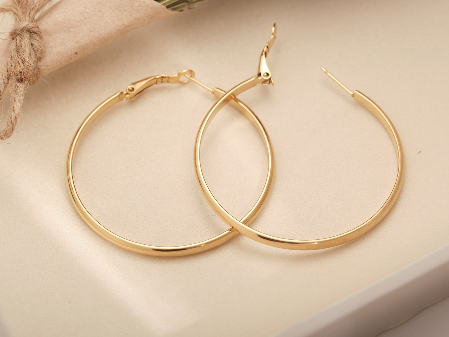 Gold Hoop Earrings, Gold Earrings, Gold Hoop, Waterproof Hoop Earrings, Large hoops, 30mm hoops, 50mm hoops, dainty hoop, simple hoops