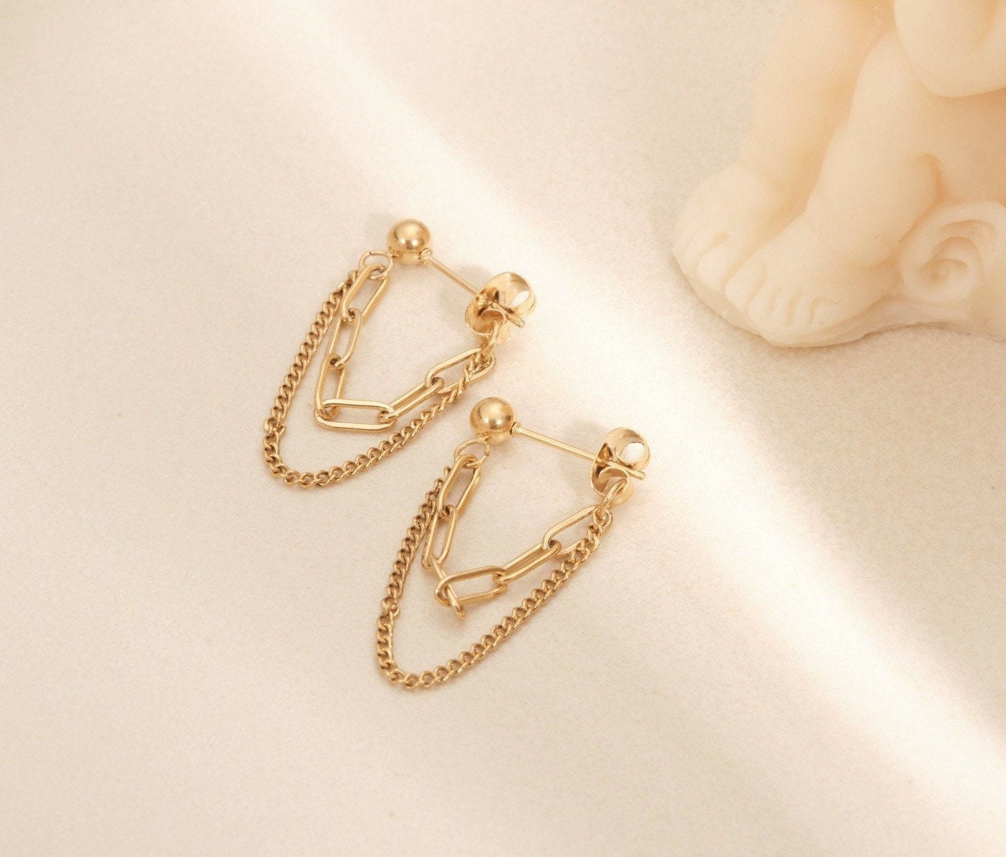 Simple Geometric Drop Chain Link Dangle Minimalist Modern Trending Streetwear Earring Accessory Non tarnish Earring Chain Earring WATERPROOF