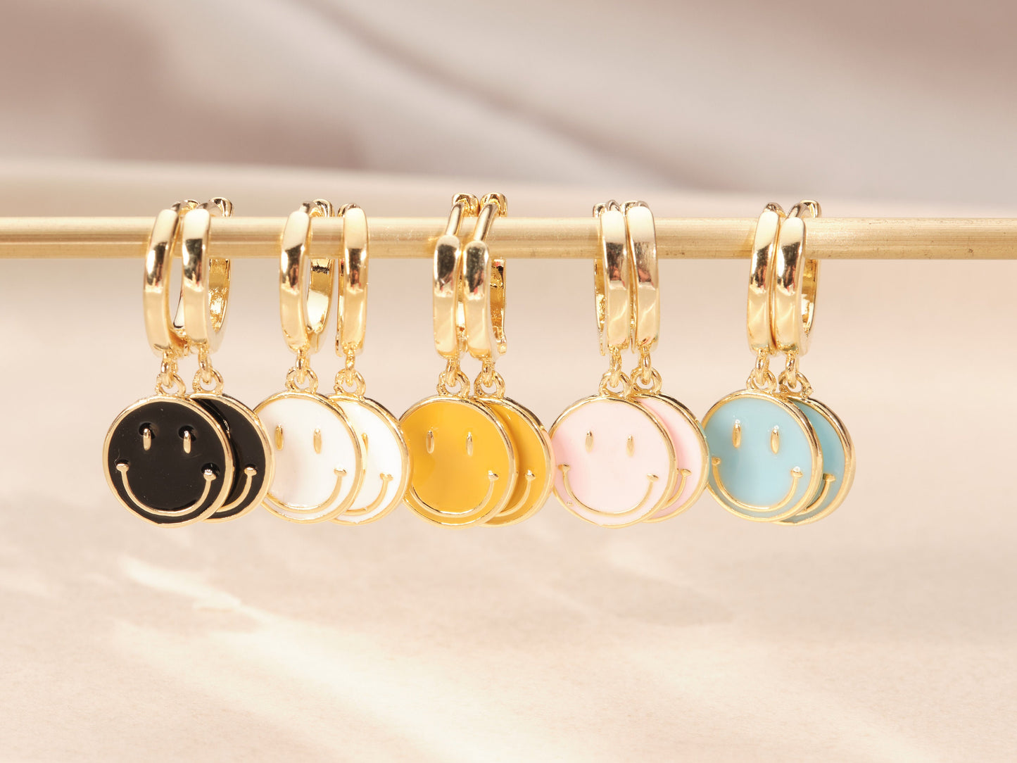 Gold Smile Face Earrings, Smile Face, Smily Face, Enamel Earrings, Gold Earrings, WATERPROOF Earrings, Tarnish Free Earrings