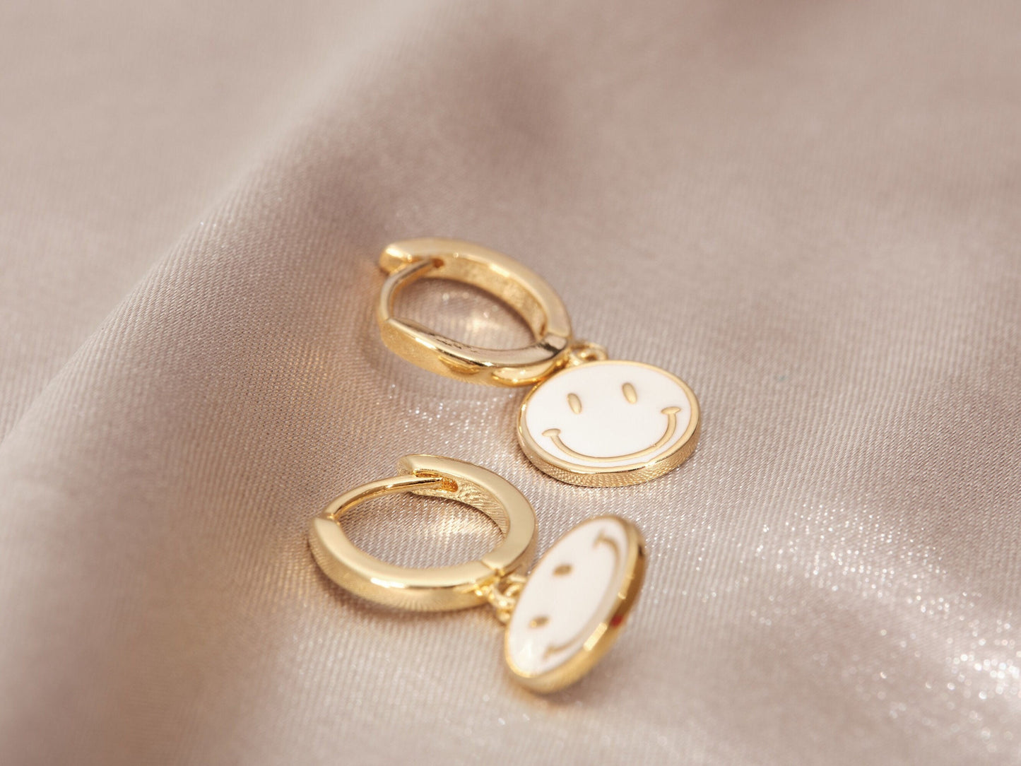Gold Smile Face Earrings, Smile Face, Smily Face, Enamel Earrings, Gold Earrings, WATERPROOF Earrings, Tarnish Free Earrings