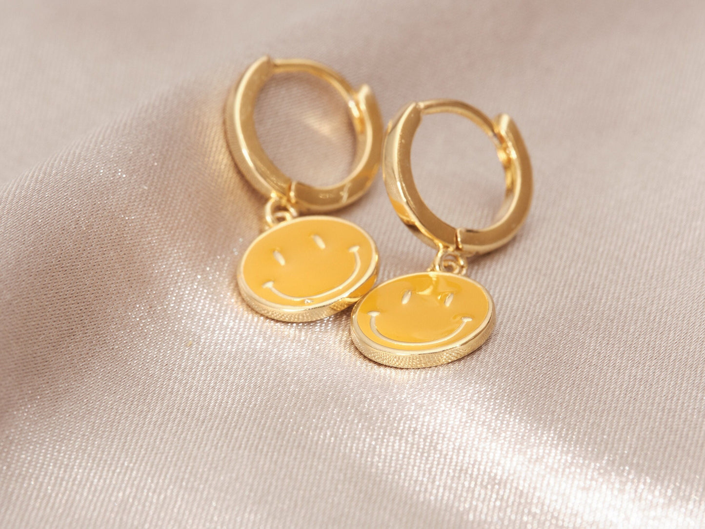 Gold Smile Face Earrings, Smile Face, Smily Face, Enamel Earrings, Gold Earrings, WATERPROOF Earrings, Tarnish Free Earrings