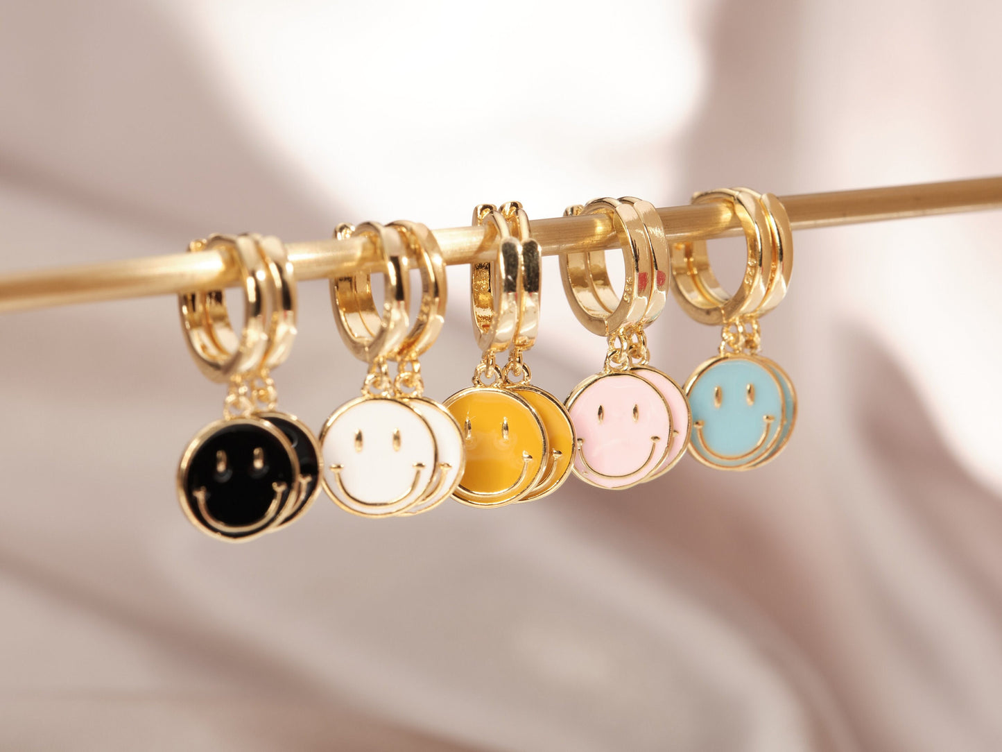 Gold Smile Face Earrings, Smile Face, Smily Face, Enamel Earrings, Gold Earrings, WATERPROOF Earrings, Tarnish Free Earrings