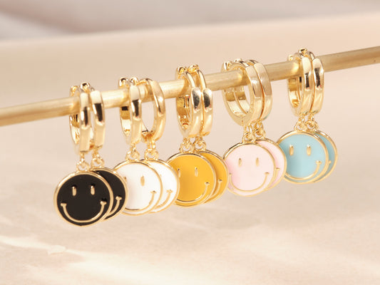 Gold Smile Face Earrings, Smile Face, Smily Face, Enamel Earrings, Gold Earrings, WATERPROOF Earrings, Tarnish Free Earrings