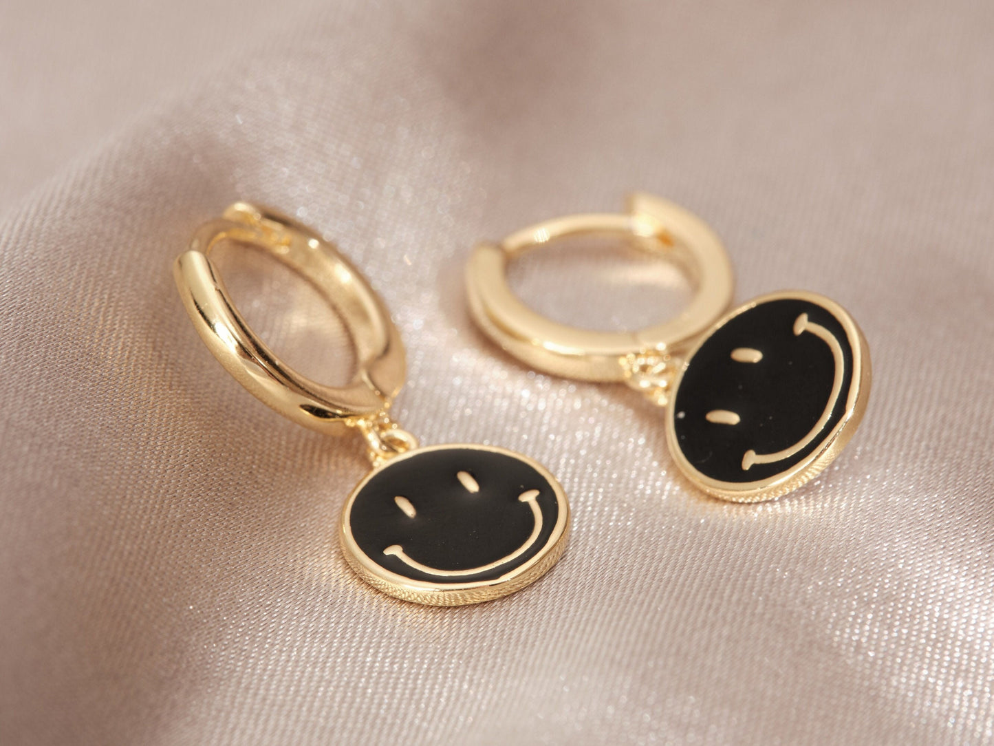 Gold Smile Face Earrings, Smile Face, Smily Face, Enamel Earrings, Gold Earrings, WATERPROOF Earrings, Tarnish Free Earrings