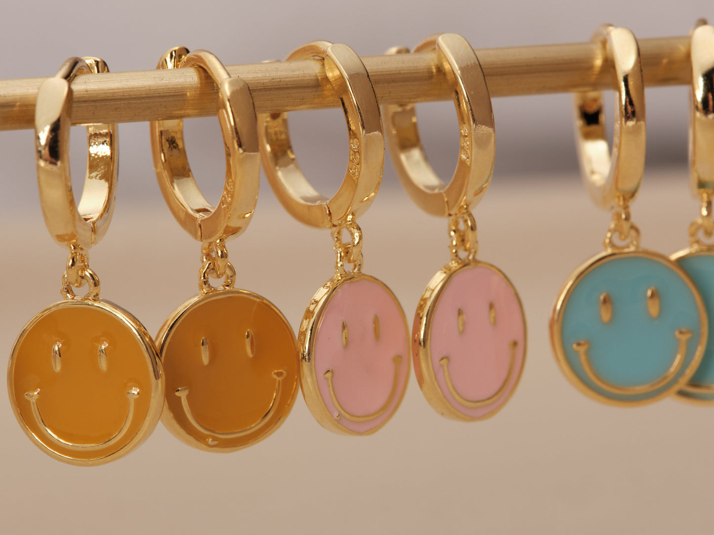 Gold Smile Face Earrings, Smile Face, Smily Face, Enamel Earrings, Gold Earrings, WATERPROOF Earrings, Tarnish Free Earrings
