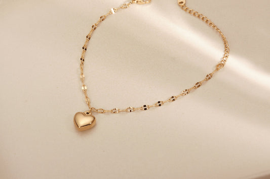 Gold Puff Heart Bracelet Gold Heart Bracelet Heart Charm Bracelet Gold Sequin Chain Bracelet Sequin Chain Gold Waterproof Bracelet Gift