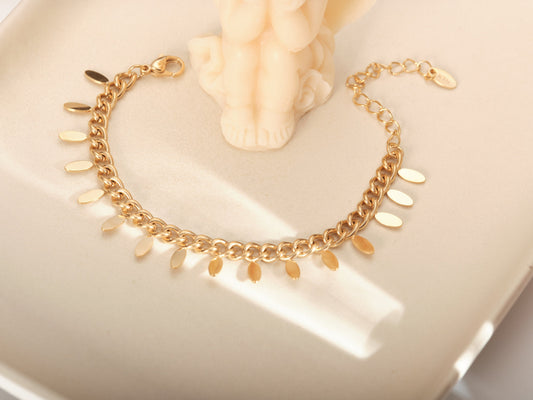 Gold Tassle Bracelet, Gold Bracelet, Leaf Tassle Chain Bracelet, Gold Chain Bracelet, Dainty Bracelet, Boho Bracelet, Bracelet Gift for her