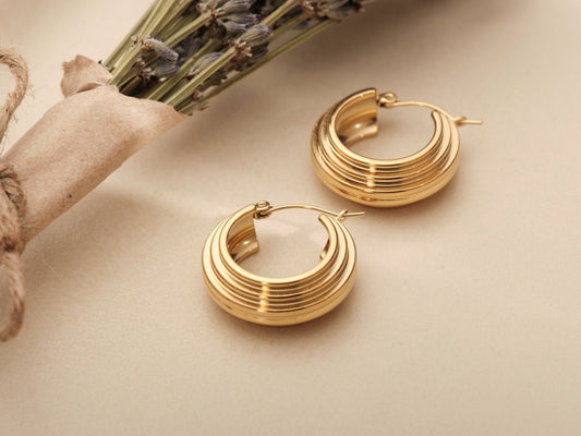 Gold Chunky Earrings, Chunky Hoops, Gold Hoops, Thick Hoop Earrings, WATERPROOF, stainless steel earrings, gold earrings, gift for her