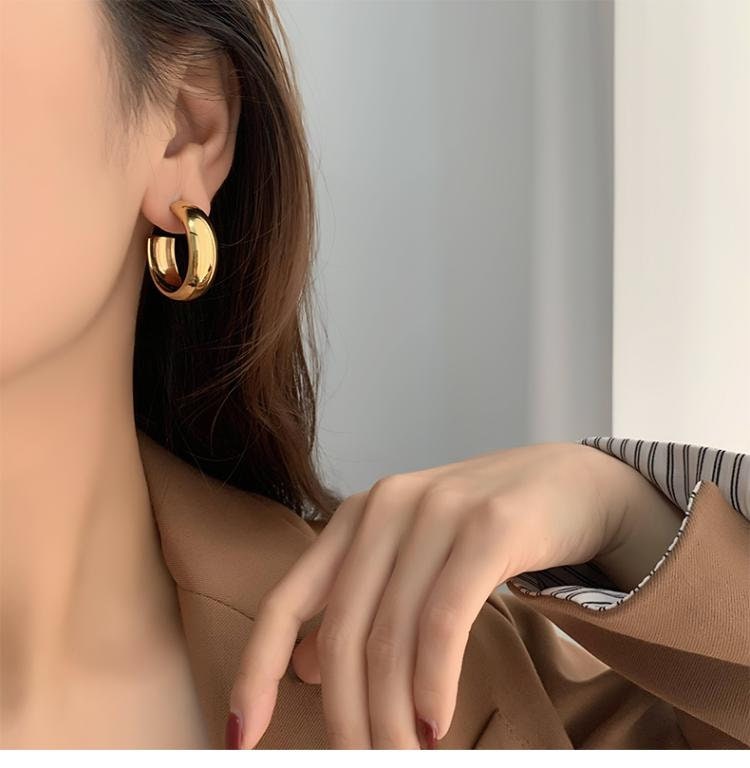 Gold Band Hoop Earrings, Wide band hoops, wide band earrings, large hoops, large open hoop earring, waterproof, Shinny Hoops, Statement hoop