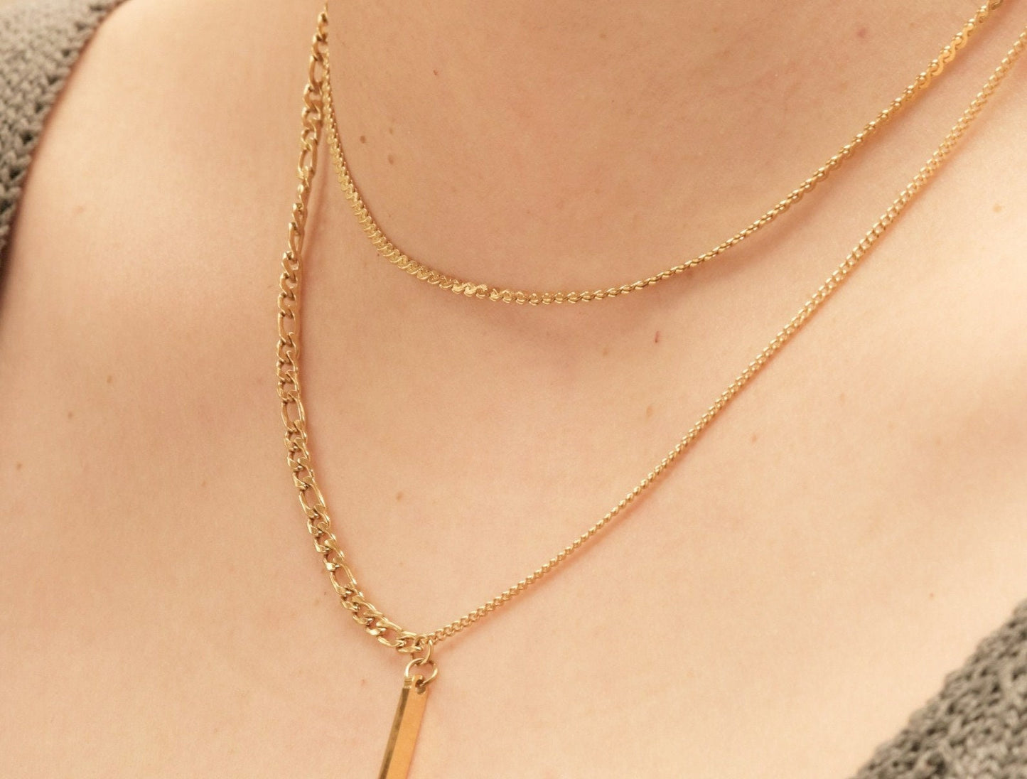 Gold Twist Snake Necklace, Chain Set Necklace Set, Gold Twist Herringbone Chain, Gold chain, Bar Necklace, Gold Herringbone chain Waterproof
