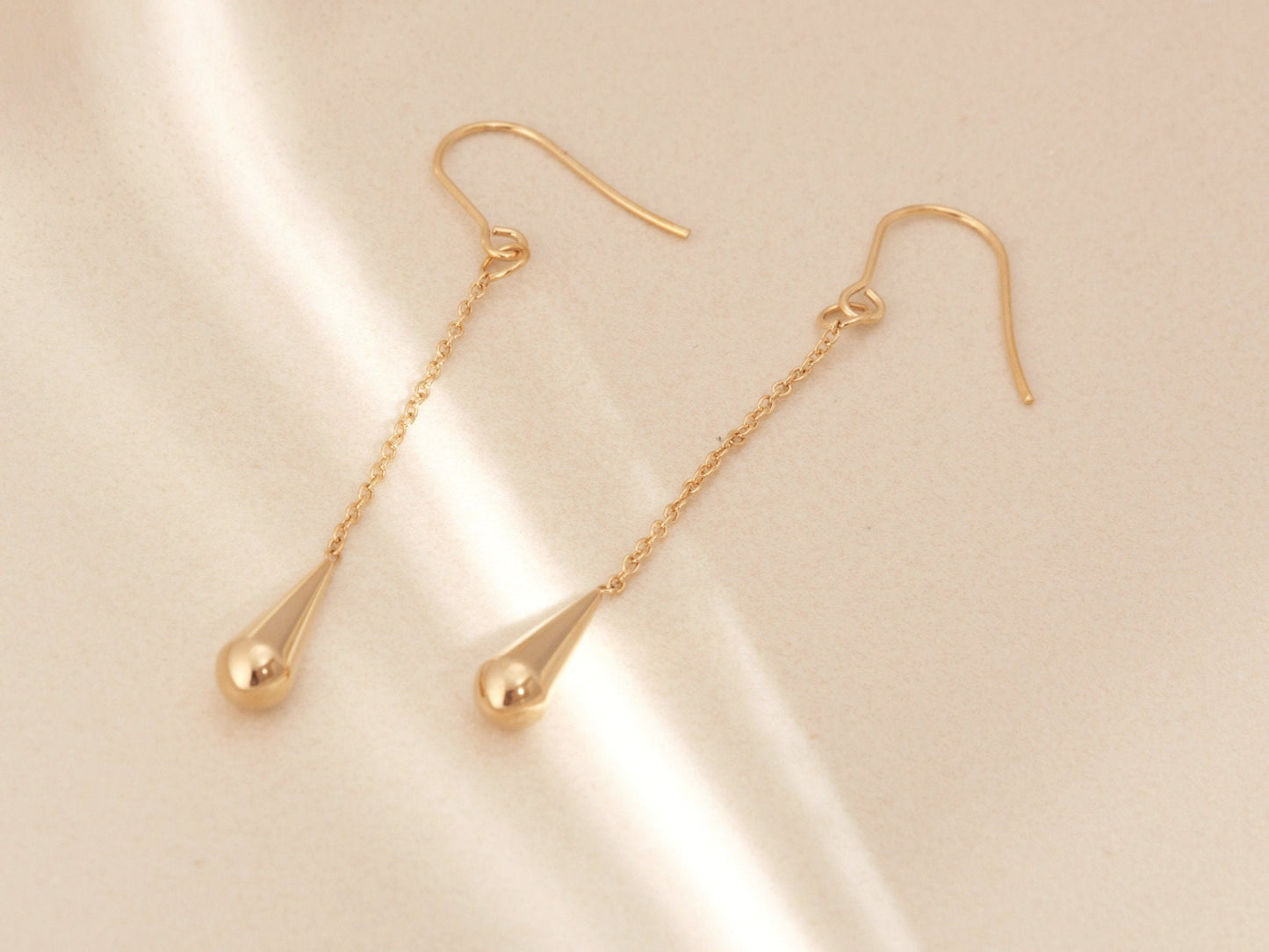 18K Gold Dainty Water drop earrings, Gold drop chain earring, Gold Dangle Drop Earrings, Simple Teardrop earrings, Gold Hook earrings