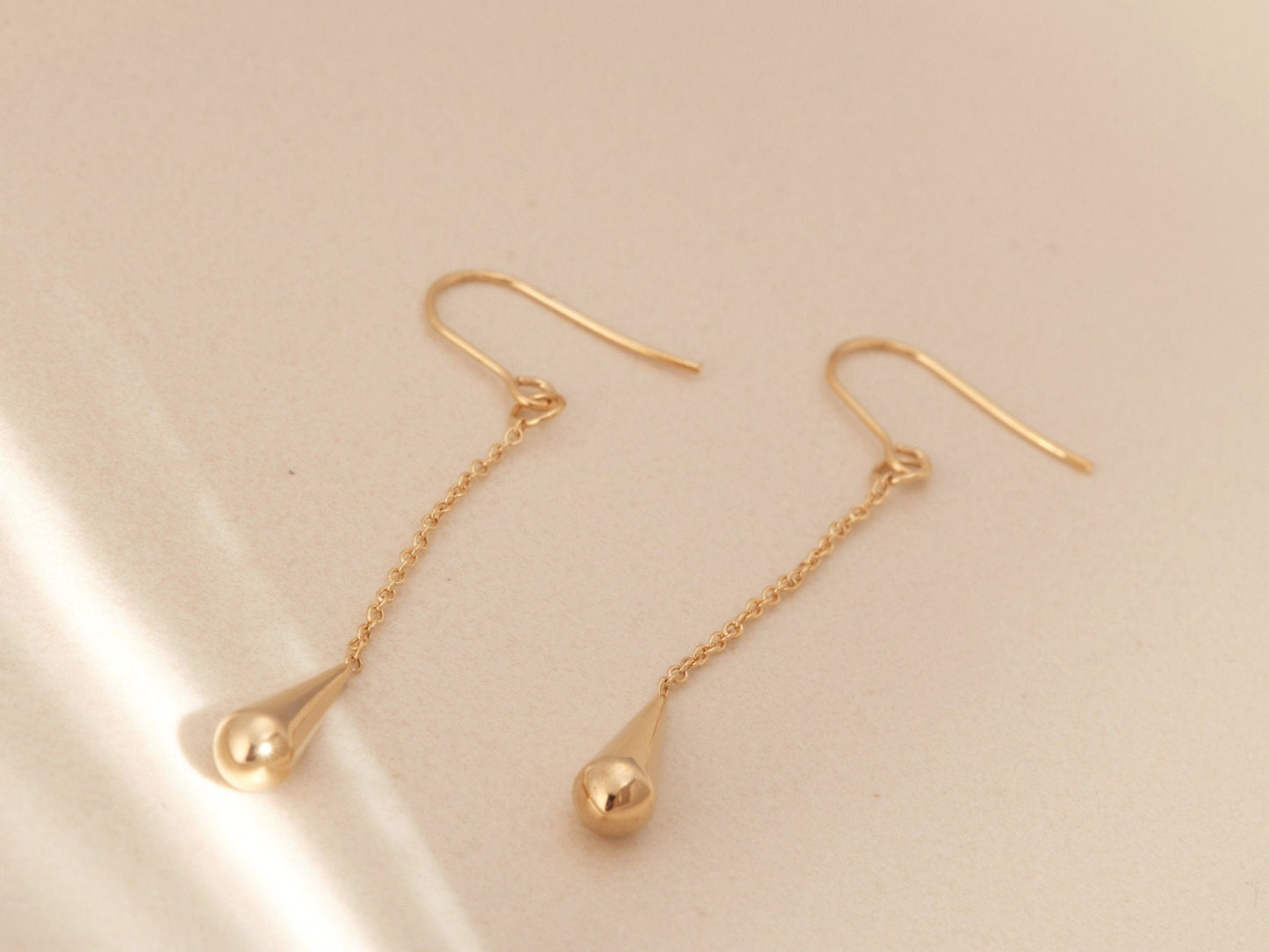 18K Gold Dainty Water drop earrings, Gold drop chain earring, Gold Dangle Drop Earrings, Simple Teardrop earrings, Gold Hook earrings