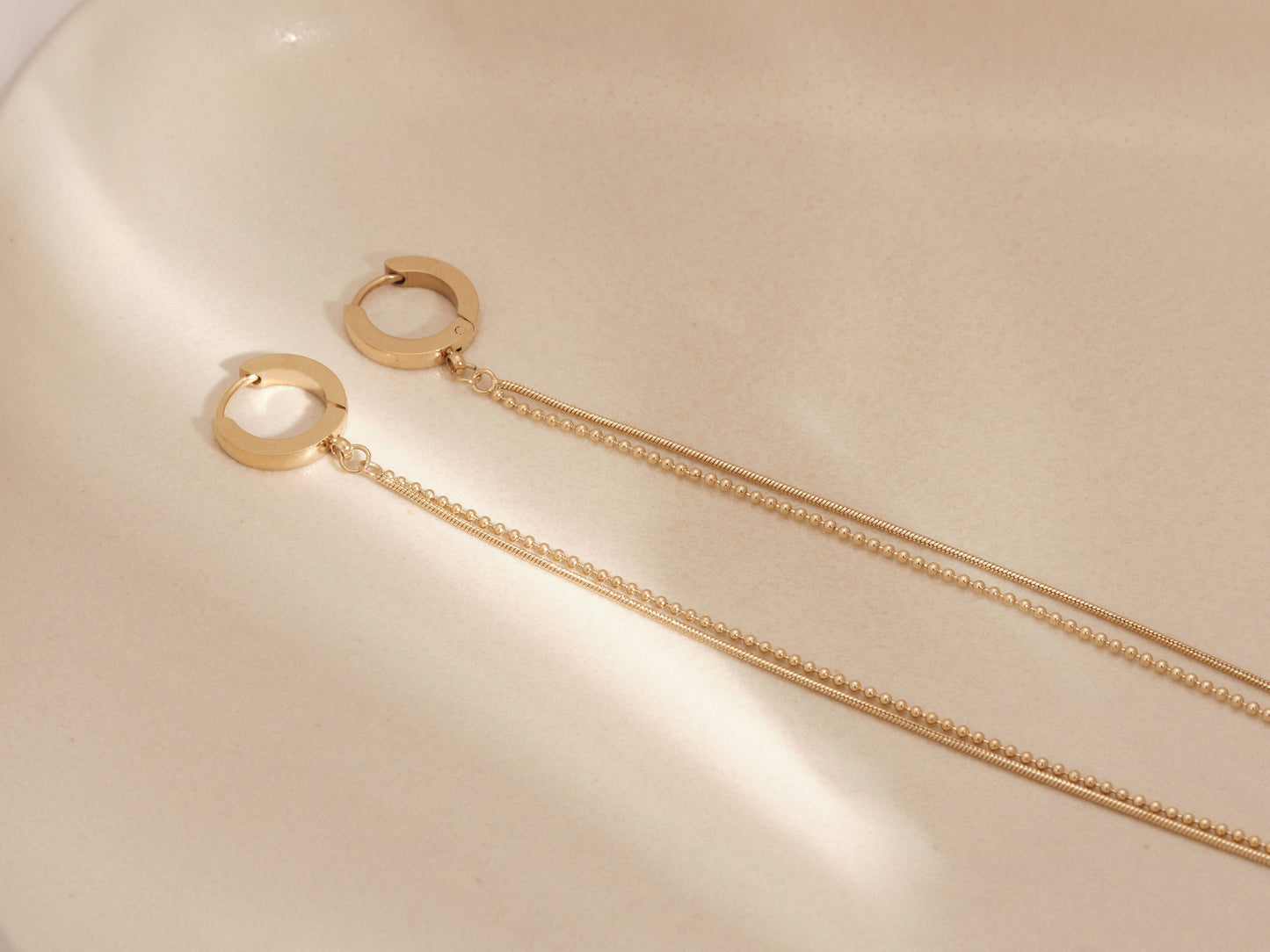 Gold Long Chain Earring, Gold Snake Chain Earring, Gold Dangling Earring, Minimalist, Modern Look Earring Gold Drop Chain WATERPROOF Earring