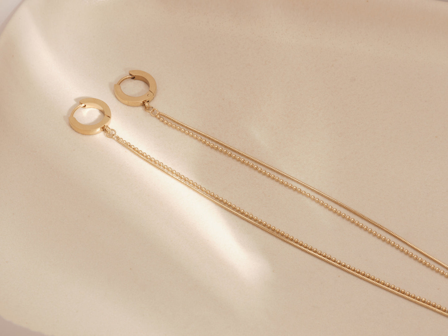 Gold Long Chain Earring, Gold Snake Chain Earring, Gold Dangling Earring, Minimalist, Modern Look Earring Gold Drop Chain WATERPROOF Earring