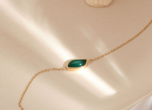 Gold Jade leaf bracelet, gold bracelet, jade agate bracelet, gemstone bracelet, Green Jade Bracelet WATERPROOF, Dainty bracelet gift for her