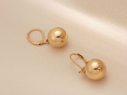 Gold Large Ball Earring, gold earring, dangling earring, gold hoop earring, minimalist, dainty earring, statement earring waterproof earring