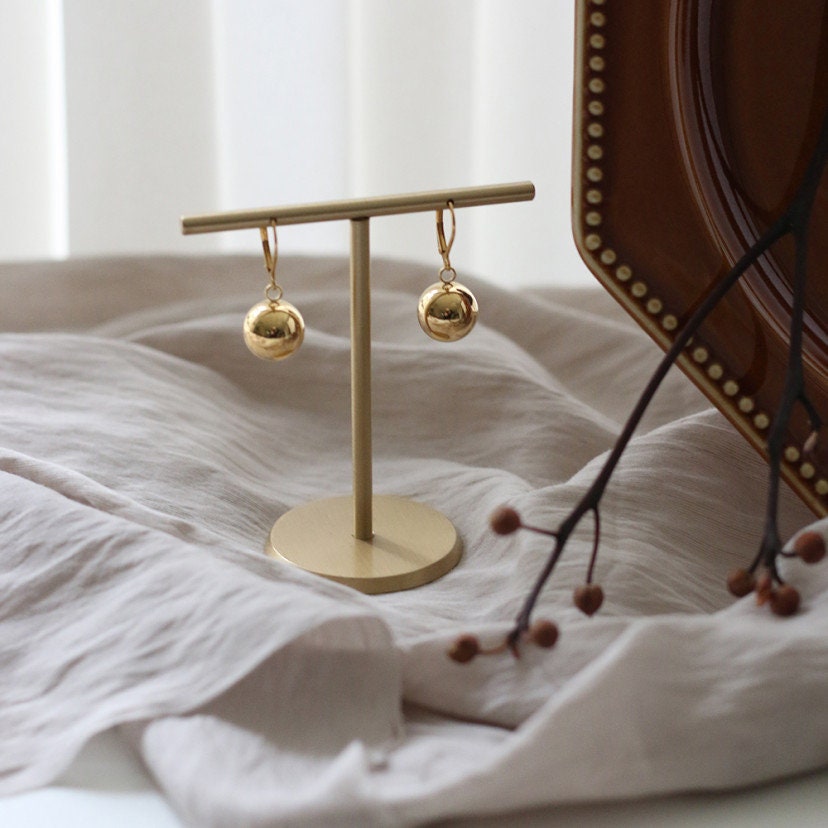 Gold Large Ball Earring, gold earring, dangling earring, gold hoop earring, minimalist, dainty earring, statement earring waterproof earring